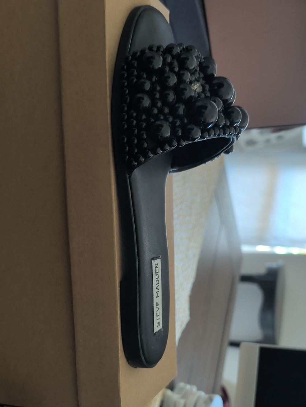 Steve Madden Black Beaded Slide Sandals - Picture 5 of 8